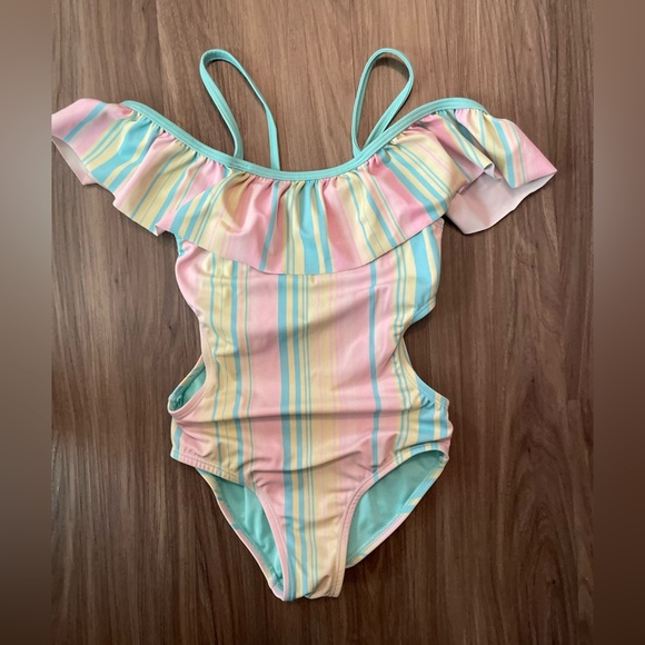 Wonder Nation Kids Swim One Piece - Pink and Blue Stripes size S 6/6X - Picture 1 of 6